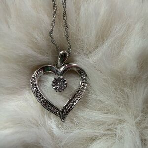 Zales Silver Heart Necklace with Sparkling Center